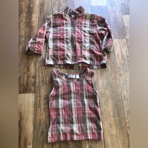 Womens Vintage Lemon Grass Zip Jacket M With Sleeveless Tank Brown Orange Plaid